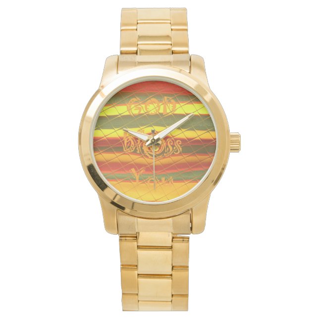 God Bless You Custom Oversized Gold Bracelet Watch (Front)