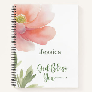 God Bless You Encourage Support Watercolor Flower Notebook