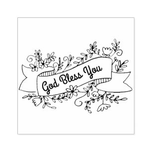 God Bless You Floral Banner Customisable Rubber Stamp