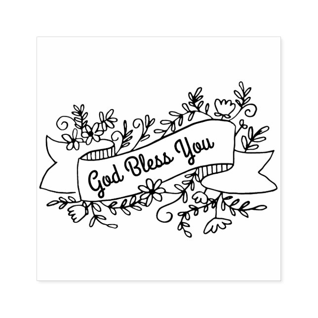God Bless You Floral Banner Customisable Rubber Stamp (Imprint)