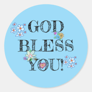 God Bless You Floral Blue  Classic Round Sticker