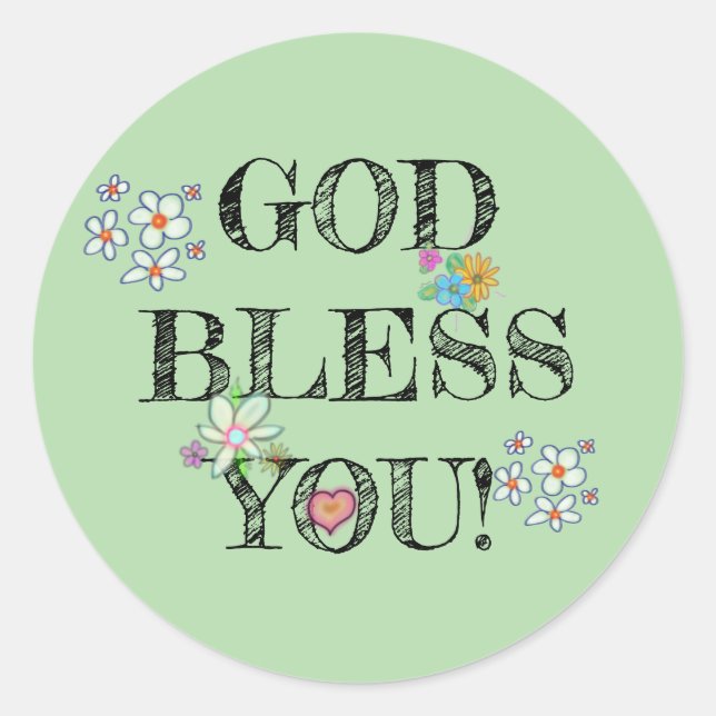 God Bless You Floral Green Classic Round Sticker (Front)