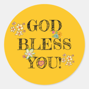 God Bless You Floral Yellow Classic Round Sticker