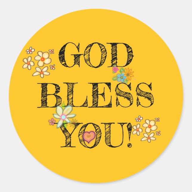God Bless You Floral Yellow Classic Round Sticker (Front)