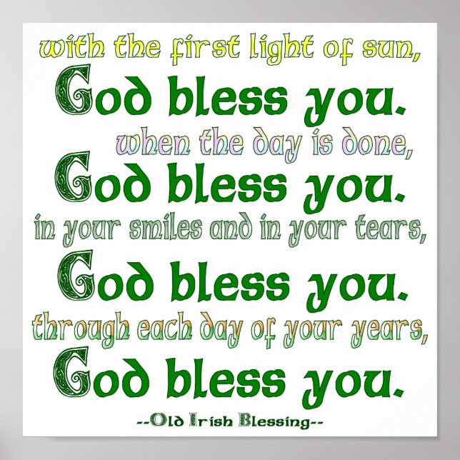 God Bless You Irish Blessing Poster (Front)