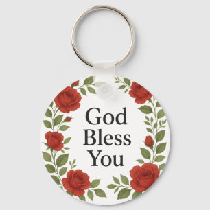 God Bless You Religious Rose Floral Key Ring
