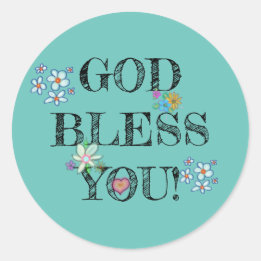 God Bless You Turquoise Floral Classic Round Sticker