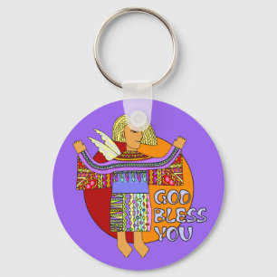 God Bless You violet Key Ring