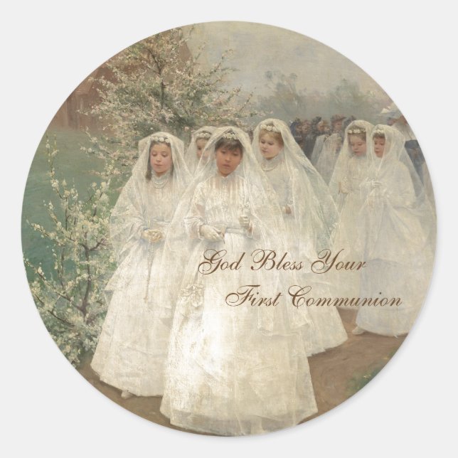 God Bless Your First Communion Classic Round Sticker (Front)