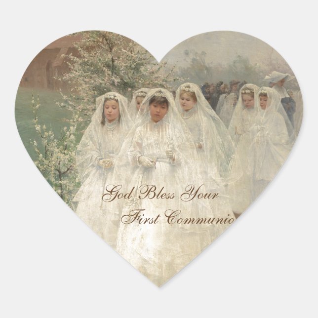 God Bless Your First Communion Heart Sticker (Front)