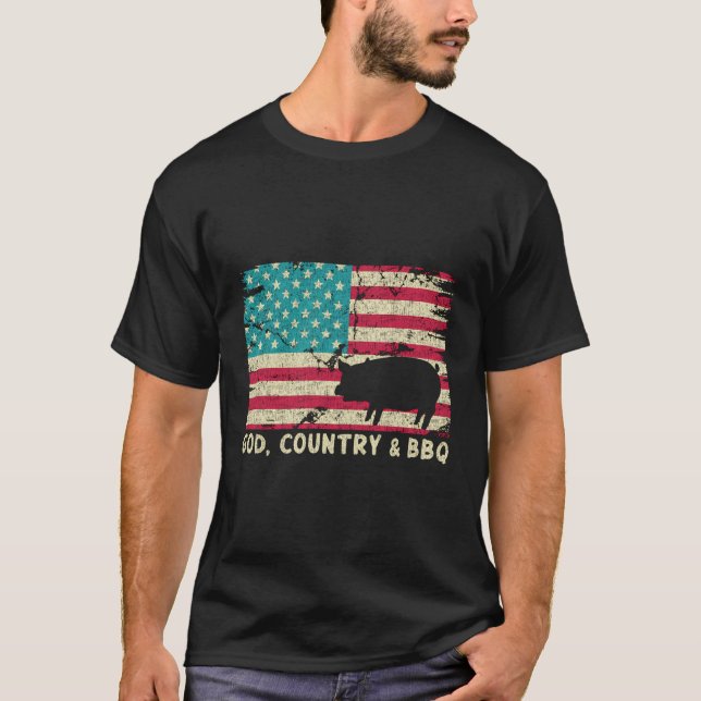God Country And Bbq American Flag Christian T-Shirt (Front)