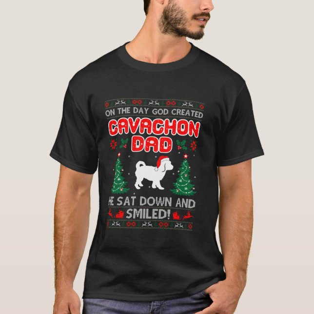 God Created Cavachon Dog Dad Christmas Ugly Sweate T-Shirt (Front)