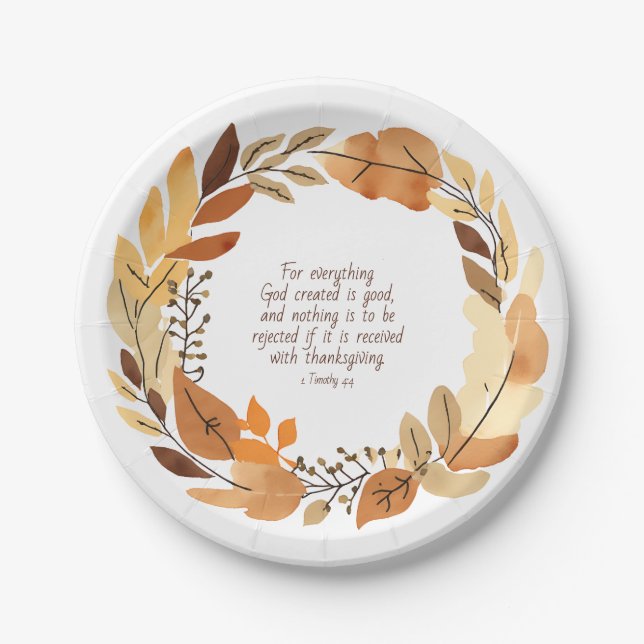 God Created Good | Thanksgiving Wreath | Neutrals Paper Plate (Front)