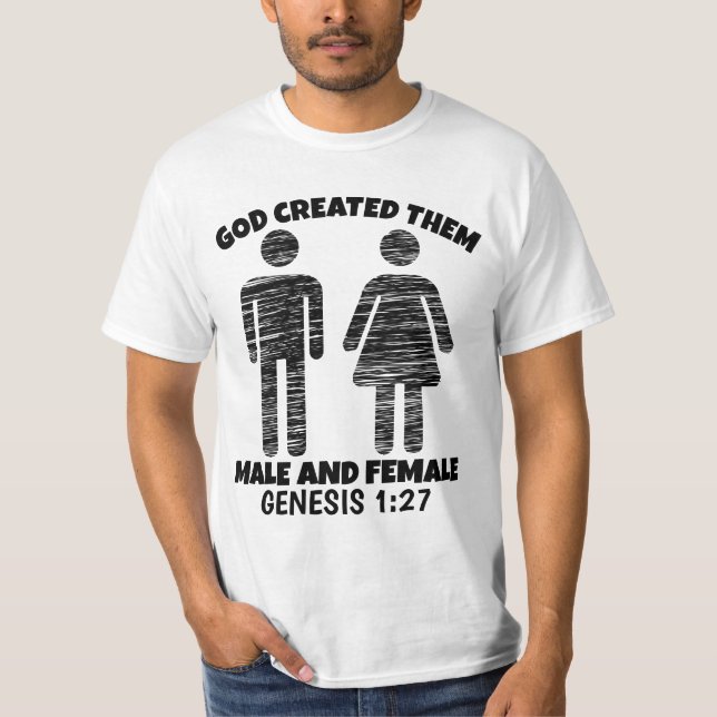 GOD CREATED MALE AND FEMALE CHRISTIAN T-SHIRTS (Front)