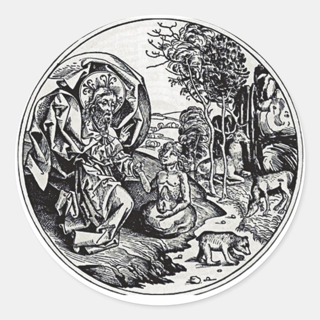 God creates man classic round sticker (Front)