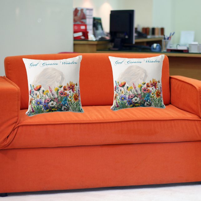  God Creates Wonders - Throw Pillow (16" x 16") (God Creates Wonders Pillow
A serene addition that infuses your space with peace and positivity. )