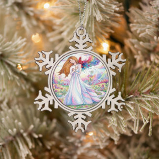 God Creation Snowflake Pewter Christmas Ornament