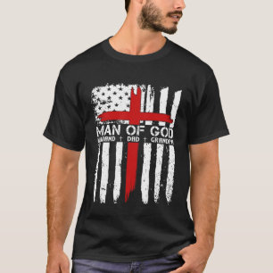 God Cross American Flag Jesus Christian Dad Grandp T-Shirt