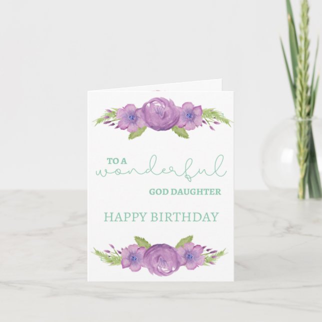 God Daughter Birthday Card - Purple Flowers (Front)