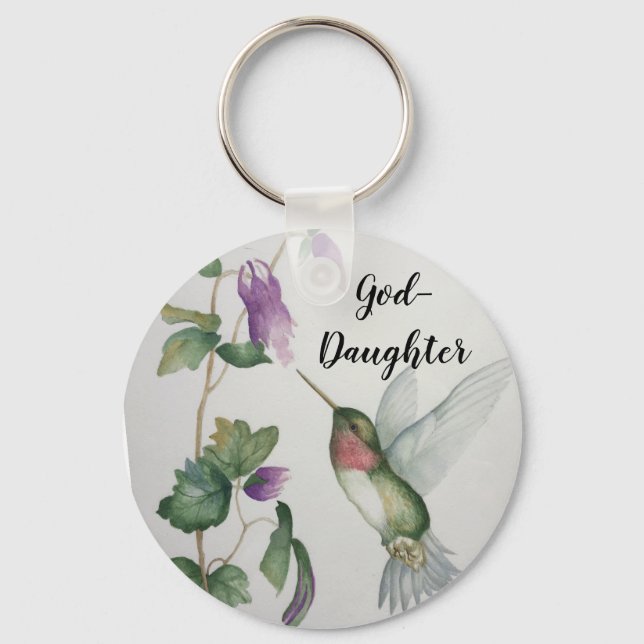 God-Daughter Elegant Hummingbird Button Keychain (Front)