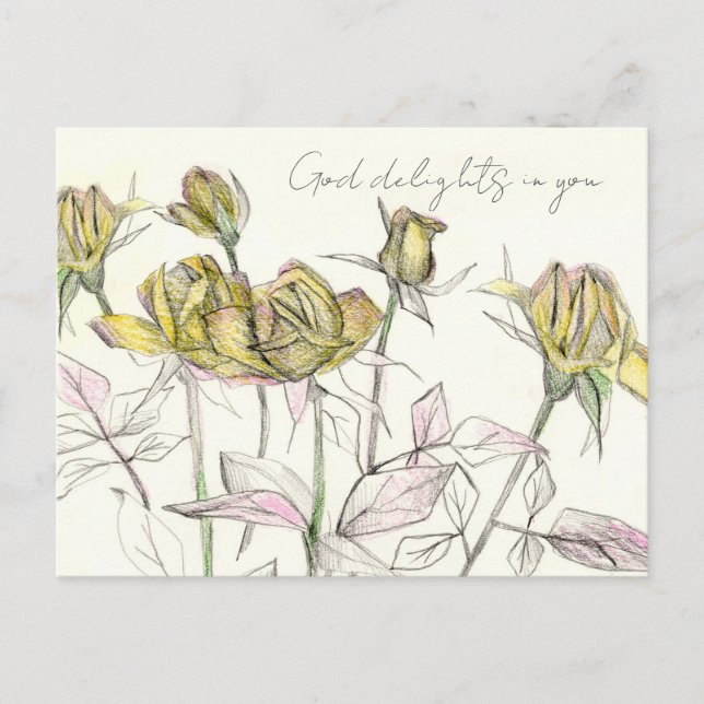 God Delights in You Yellow Roses Religious  Postcard (Front)