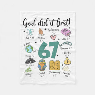 God Did It First 67 Meme Retro Christian Funny Fai Fleece Blanket