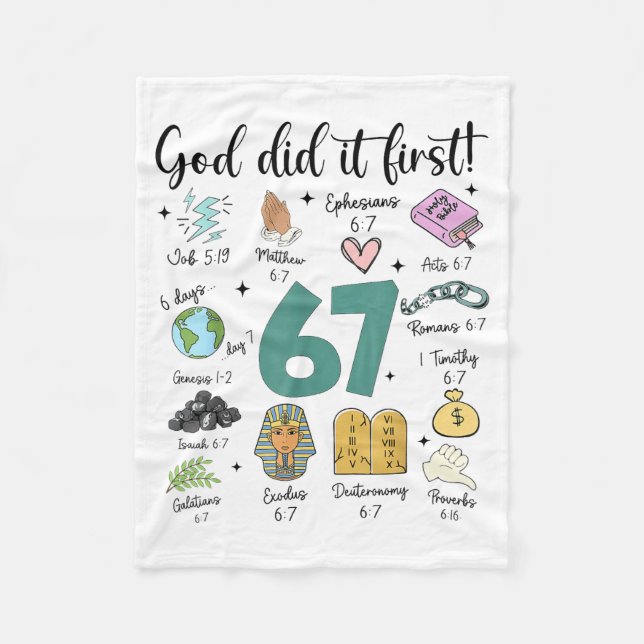 God Did It First 67 Meme Retro Christian Funny Fai Fleece Blanket (Front)
