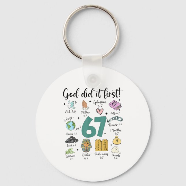God Did It First 67 Meme Retro Christian Funny Fai Key Ring (Front)