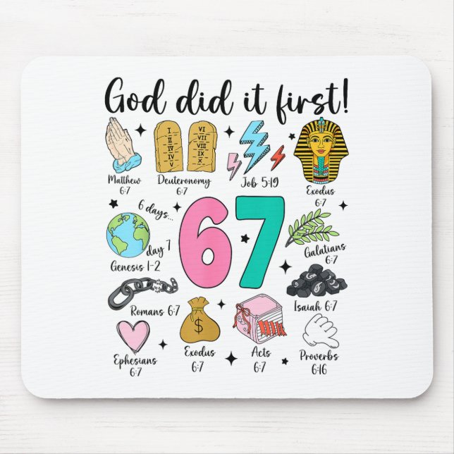 God Did It First 67 Six Seven Meme Jesus Christ Bi Mouse Mat (Front)