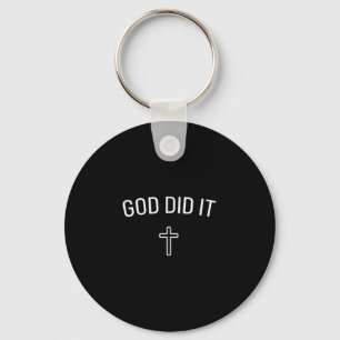 God Did It - Simple Christian Religious Cross Mini Key Ring