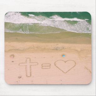 God equals LOVE, Jesus is Love, beach ocean cross Mouse Mat