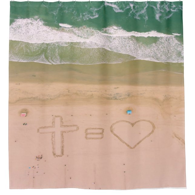 God equals LOVE, Jesus is Love, beach ocean cross Shower Curtain (Front)
