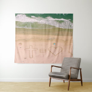 God equals LOVE, Jesus is Love, beach ocean cross Tapestry