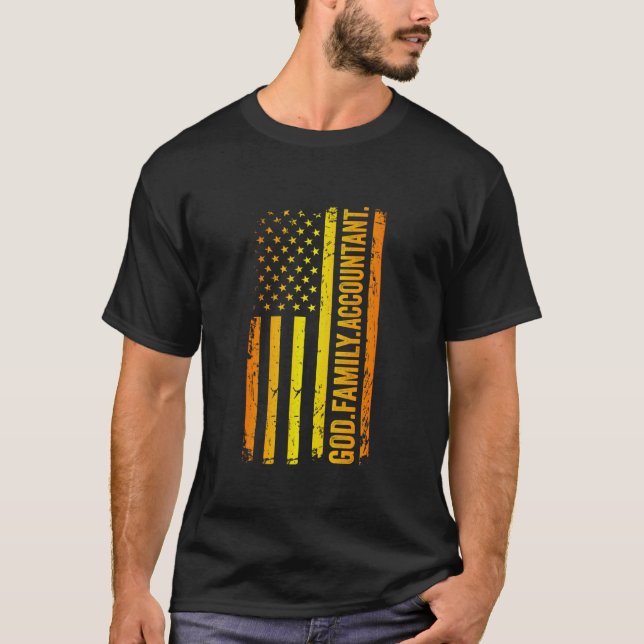 God Family Accountant US American Flag Father's Da T-Shirt (Front)