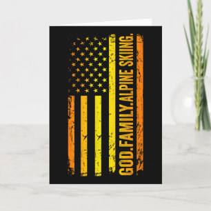 God Family Alpine Skiing Us American Flag Father's Card