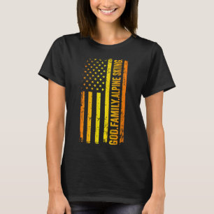 God Family Alpine Skiing Us American Flag Father's T-Shirt