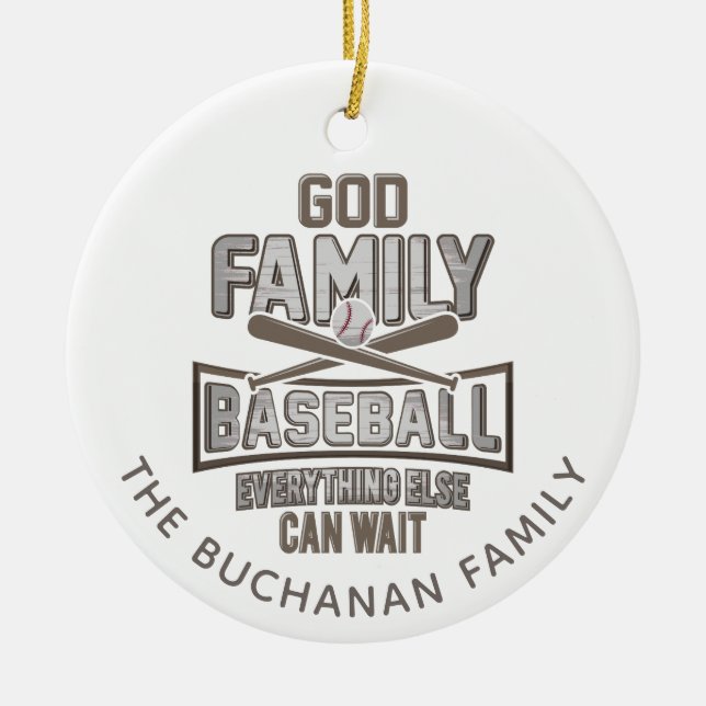 God Family Baseball Family Christmas Ceramic Tree Decoration (Front)