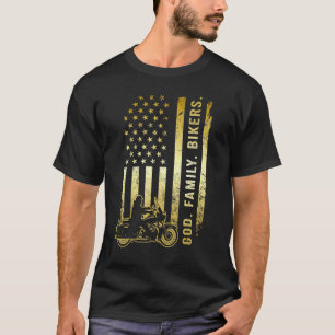 God Family Bikers American Flag Vintage Motorcycle T-Shirt