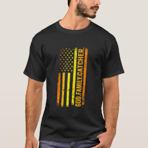 God Family Catcher US American Flag Father's Day D T-Shirt