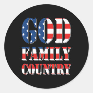 God Family Country America Us Flag Proud Memorial Classic Round Sticker