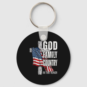God Family Country American Flag Christian Patriot Key Ring