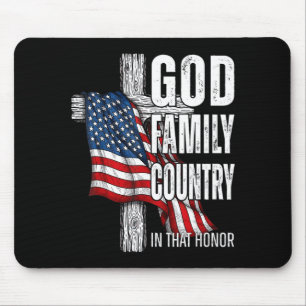God Family Country American Flag Christian Patriot Mouse Mat