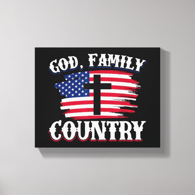 God Family Country American Flag Cross Christian P Canvas Print (Front)