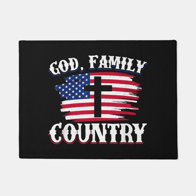 God Family Country American Flag Cross Christian P Doormat (Front)