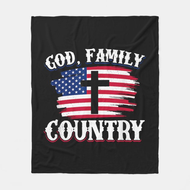 God Family Country American Flag Cross Christian P Fleece Blanket (Front)