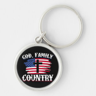 God Family Country American Flag Cross Christian P Key Ring