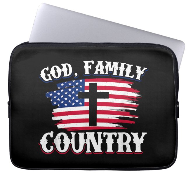 God Family Country American Flag Cross Christian P Laptop Sleeve (Front)
