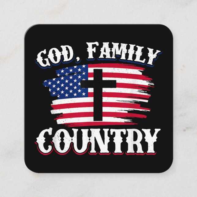 God Family Country American Flag Cross Christian P Square Business Card (Front)