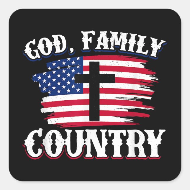 God Family Country American Flag Cross Christian P Square Sticker (Front)