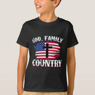 God Family Country American Flag Cross Christian P T-Shirt
